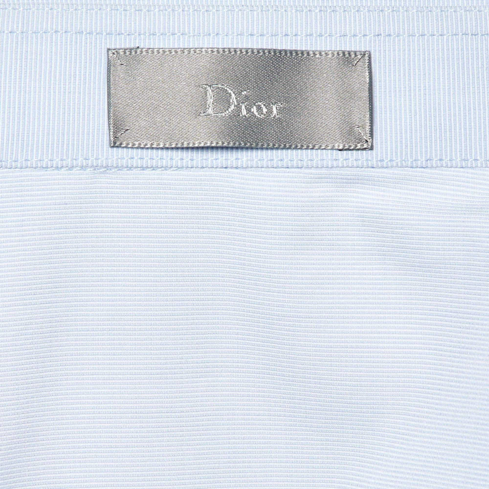 Dior Homme Blue Embroidered Cotton Button Front Shirt M 1