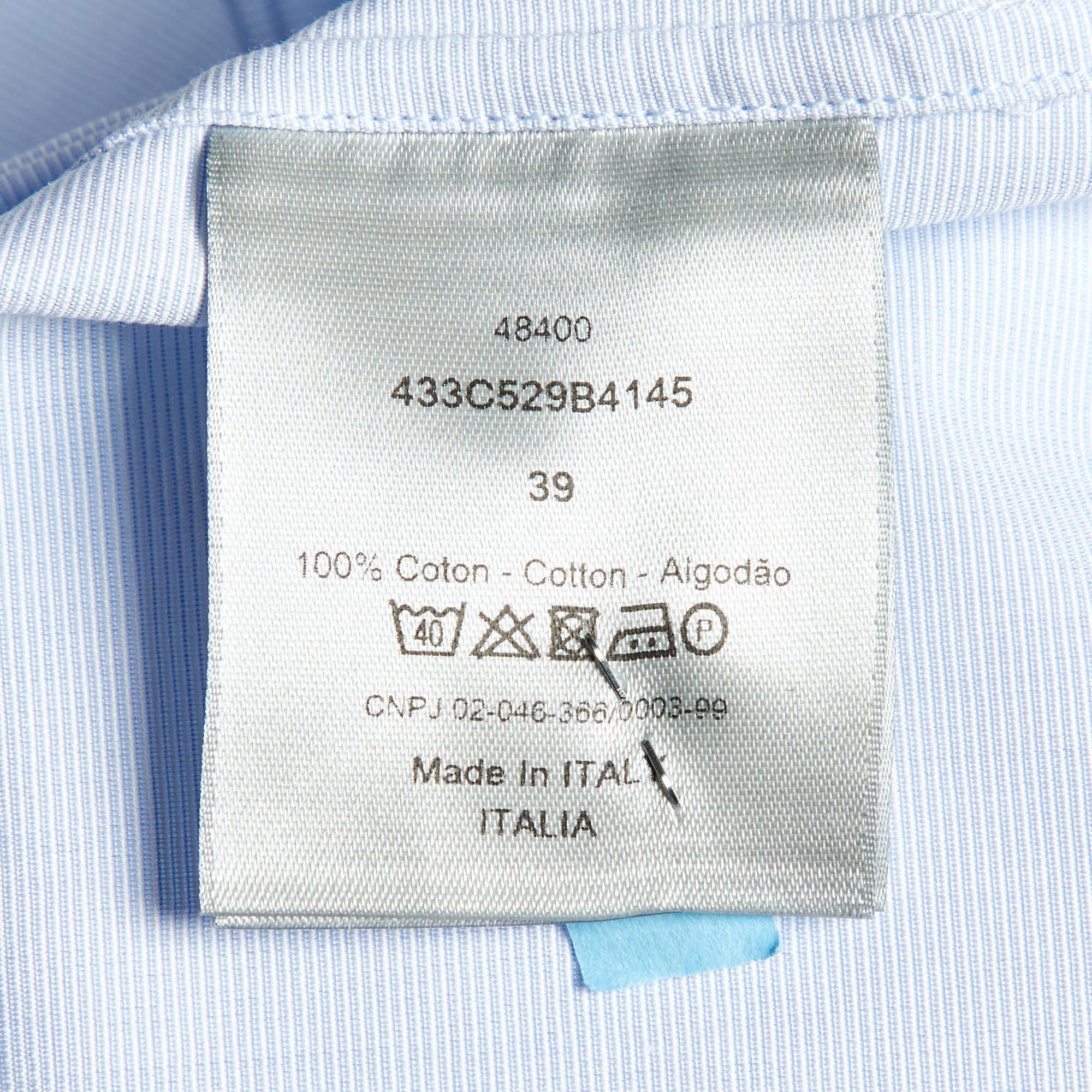 Dior Homme Blue Embroidered Cotton Button Front Shirt M 2