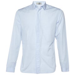 Dior Homme Blue Embroidered Cotton Button Front Shirt M