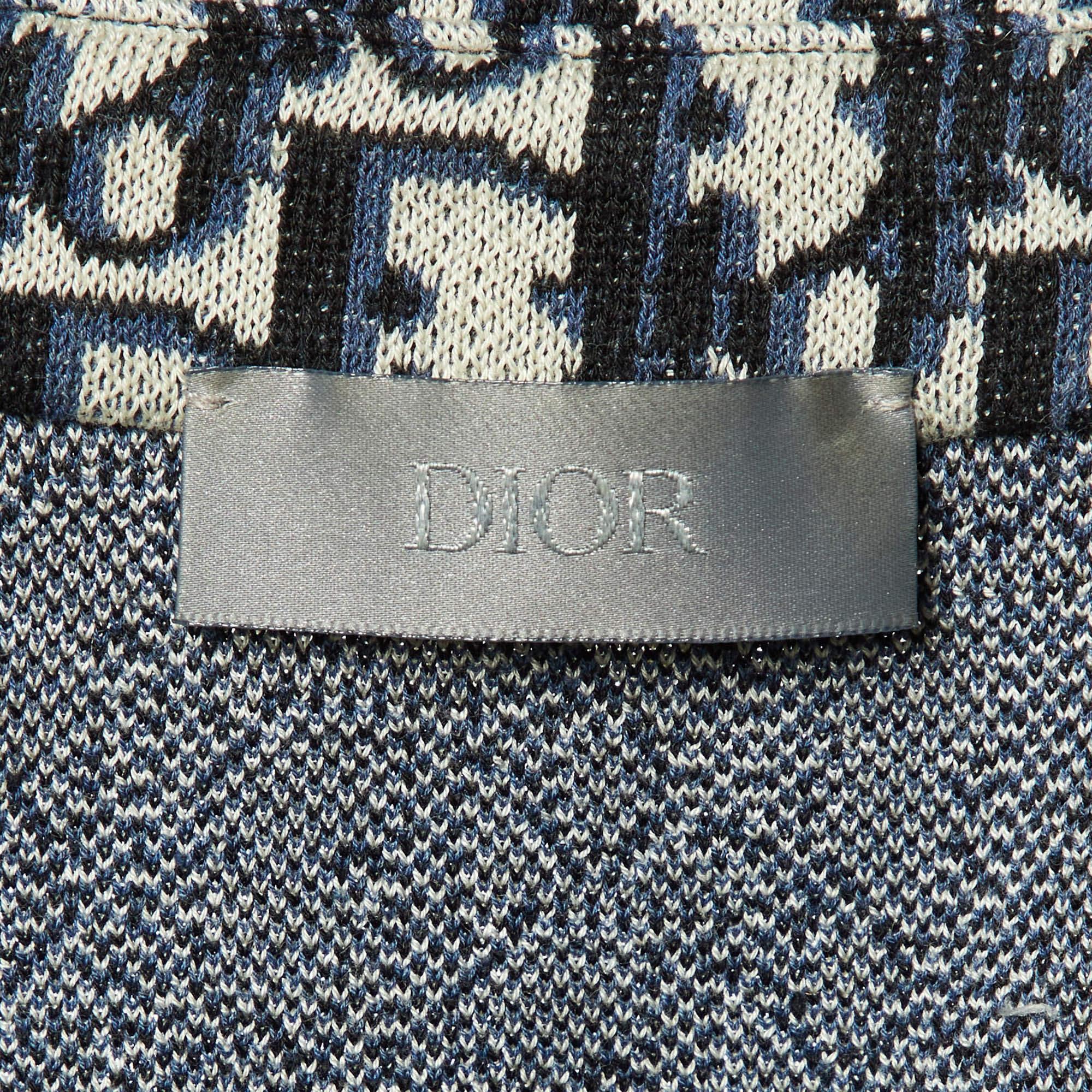Men's Dior Homme Blue Oblique Jacquard Knit Overshirt L