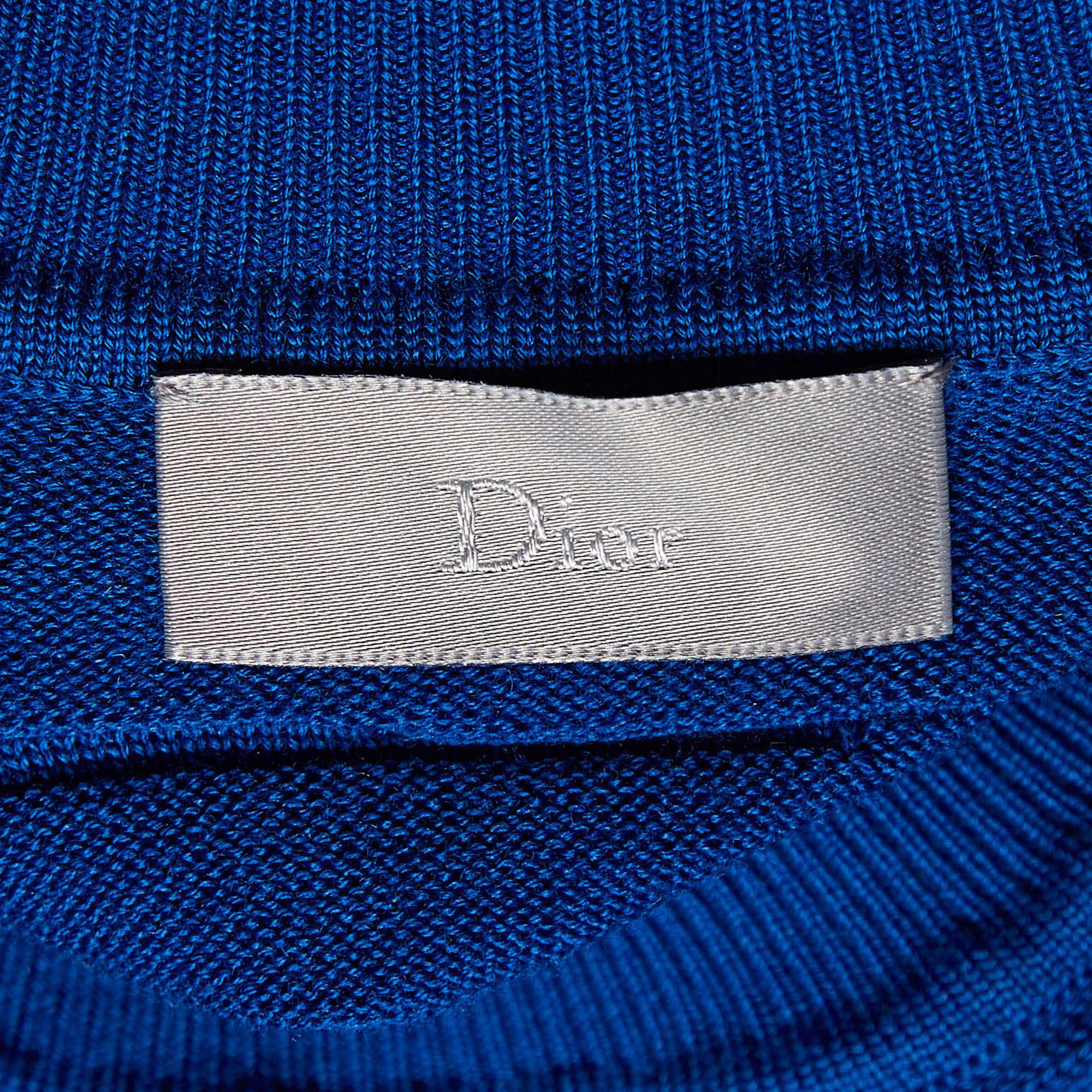 Men's Dior Homme Blue Wool Knit Crew Neck Sweater L For Sale