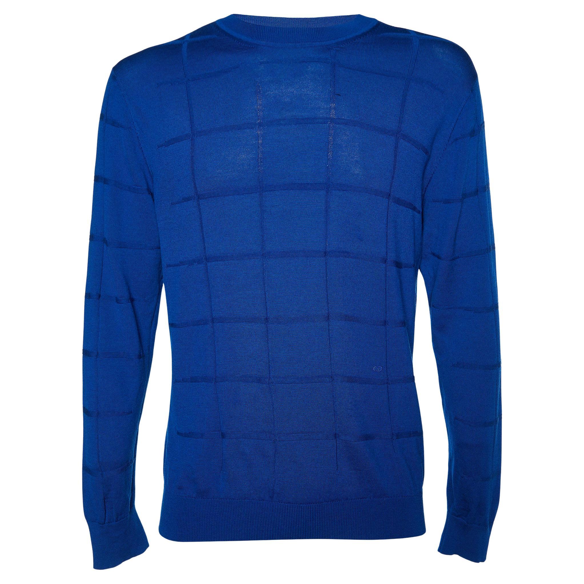 Dior Homme Blauer Wollstrickpullover mit Rundhalsausschnitt L im Angebot