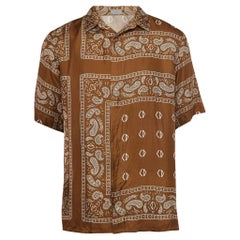 Dior Homme Brown Bandana Motivdruck Seide geknöpftes Hemd mit halben Ärmeln M