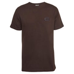 Dior Homme Brown Logo Embroidered Cotton Crew Neck T-Shirt M