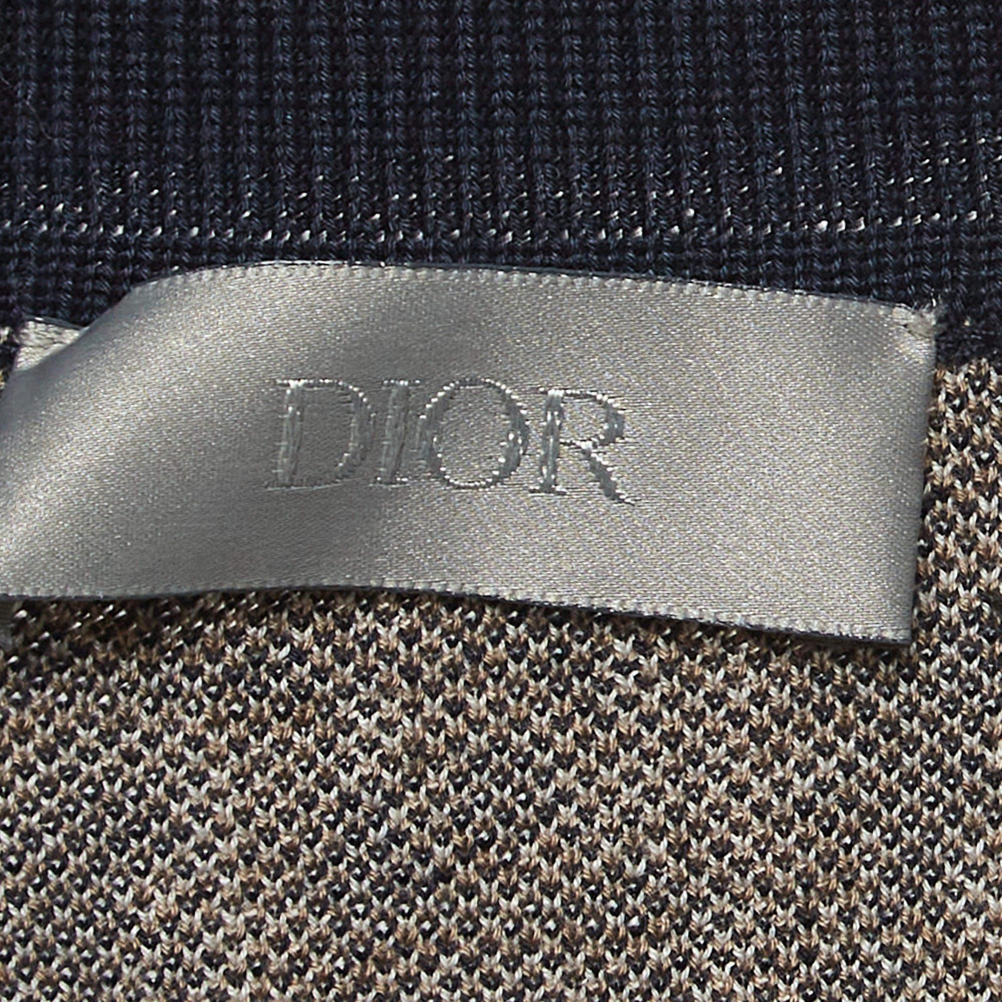 Black Dior Homme Brown/Navy Blue Oblique Cotton Knit Short Sleeve Polo Shirt S