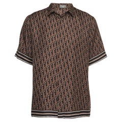  Dior Homme Brown Oblique Silk Twill Short Sleeve Shirt M