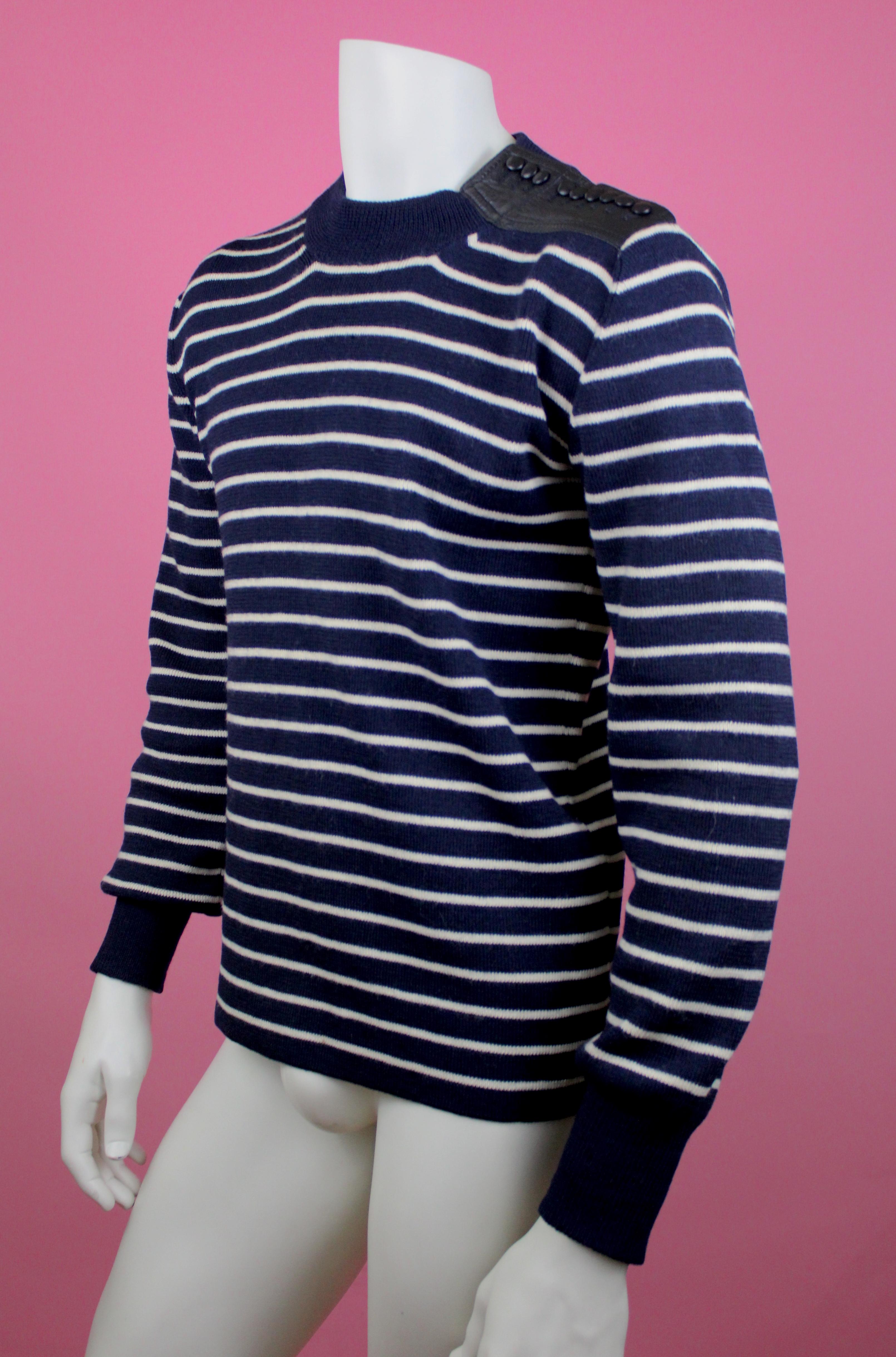 Dior Homme by Hedi Slimane Striped Sweater with Leather Buttons, AW06, Size L  In Good Condition For Sale In Los Angeles, CA