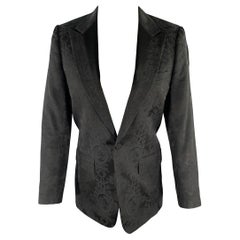 DIOR HOMME Chest Size Black Floral Polyester Blend Tuxedo Sport Coat