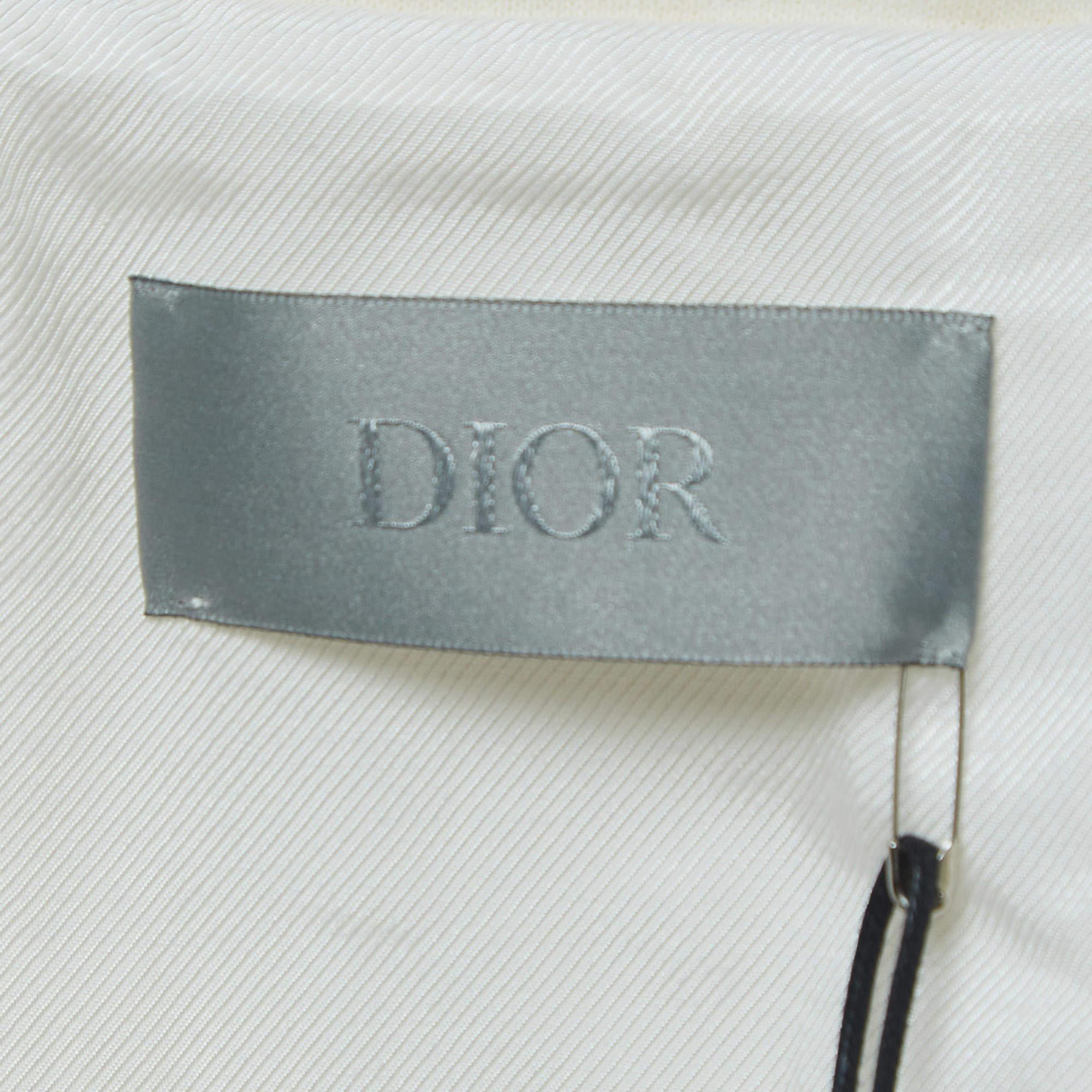 Men's Dior Homme Cream Embroidered Cotton Blend Zip Front Jacket L For Sale