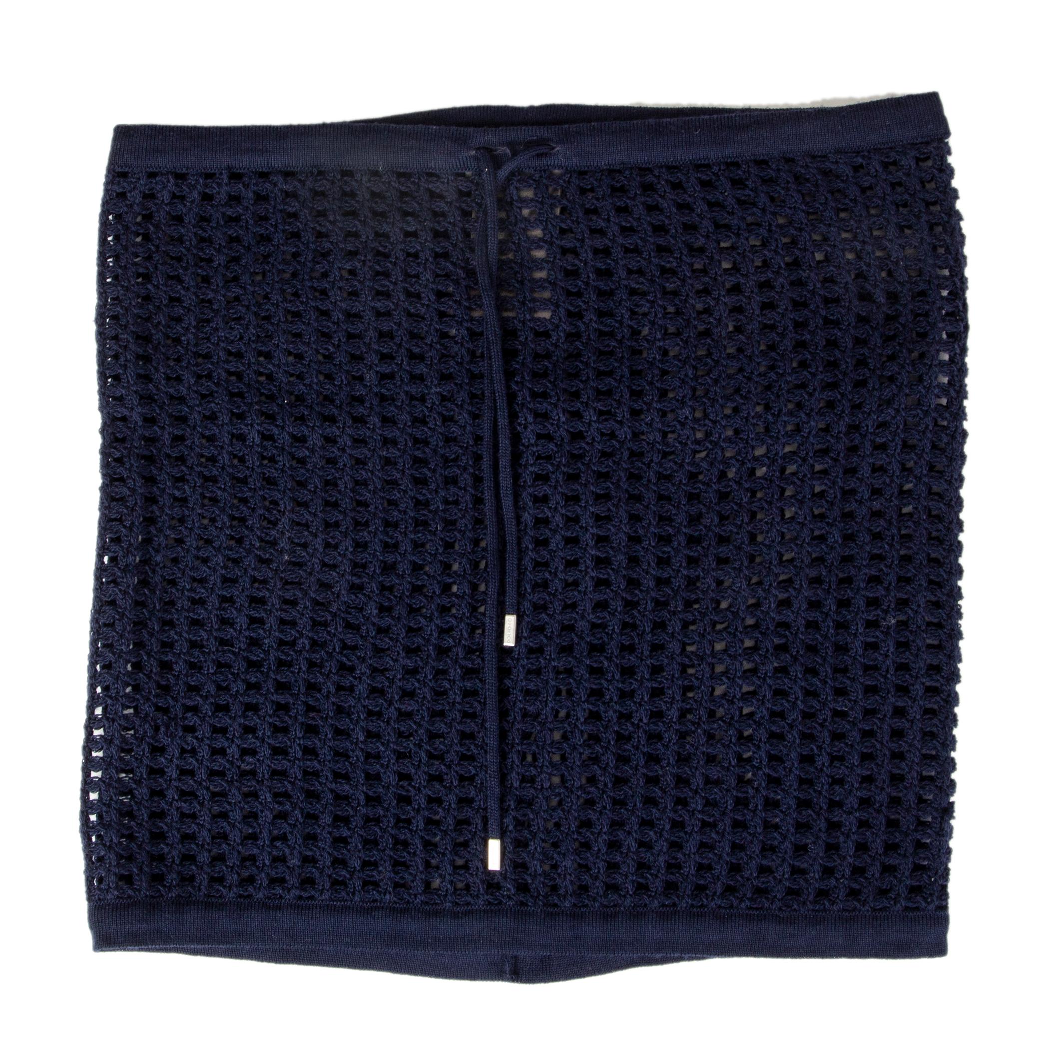 Noir DIOR HOMME - Écharpe en laine bleu foncé DRAWSTRING CROCHET TUBE