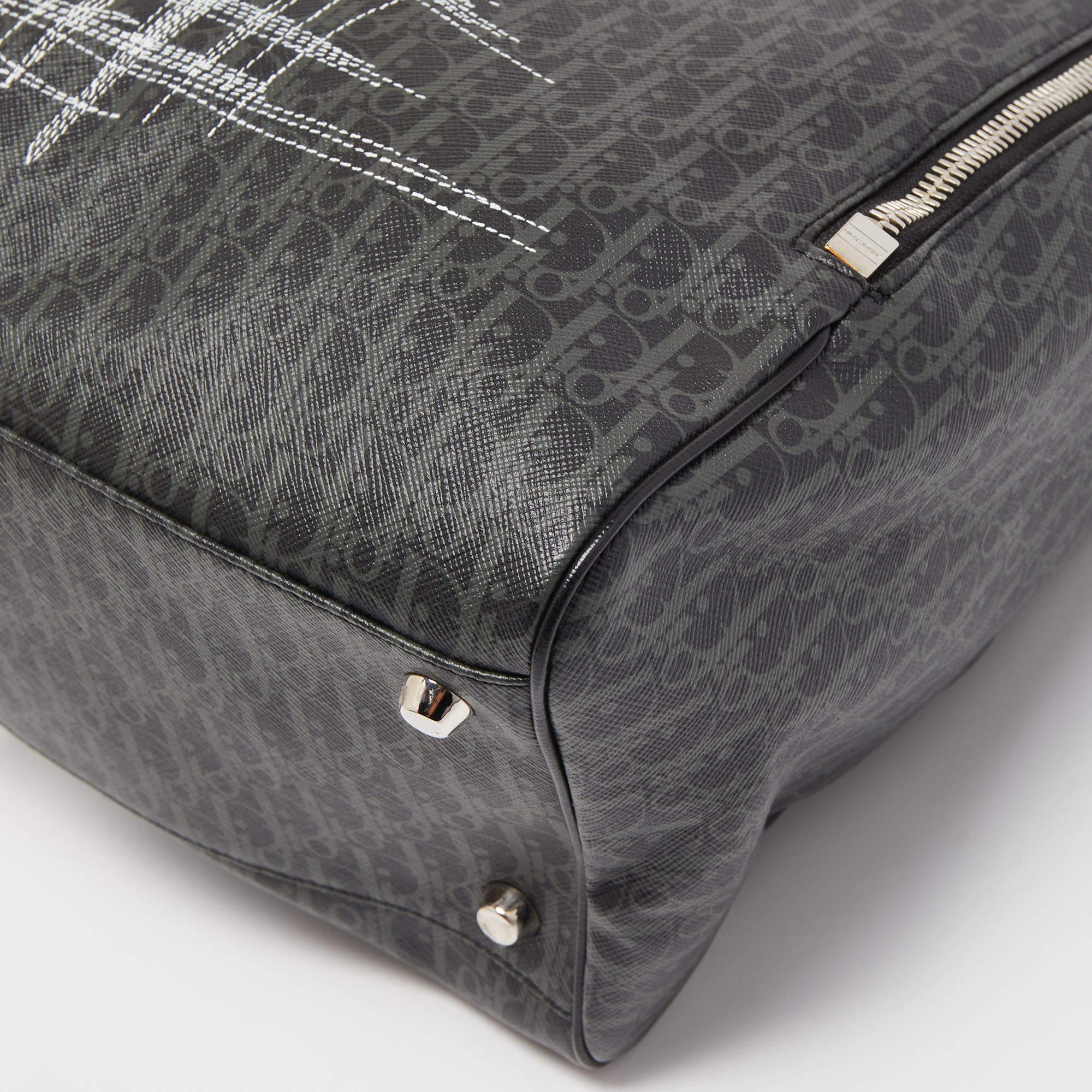 Men's Dior Homme Dark Grey Stitched Print Oblique Coated Canvas Rider Sling Bag