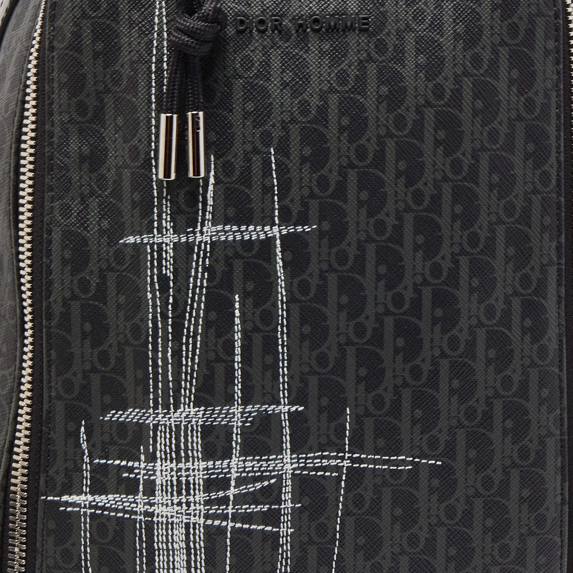 Dior Homme Dark Grey Stitched Print Oblique Coated Canvas Rider Sling Bag 1