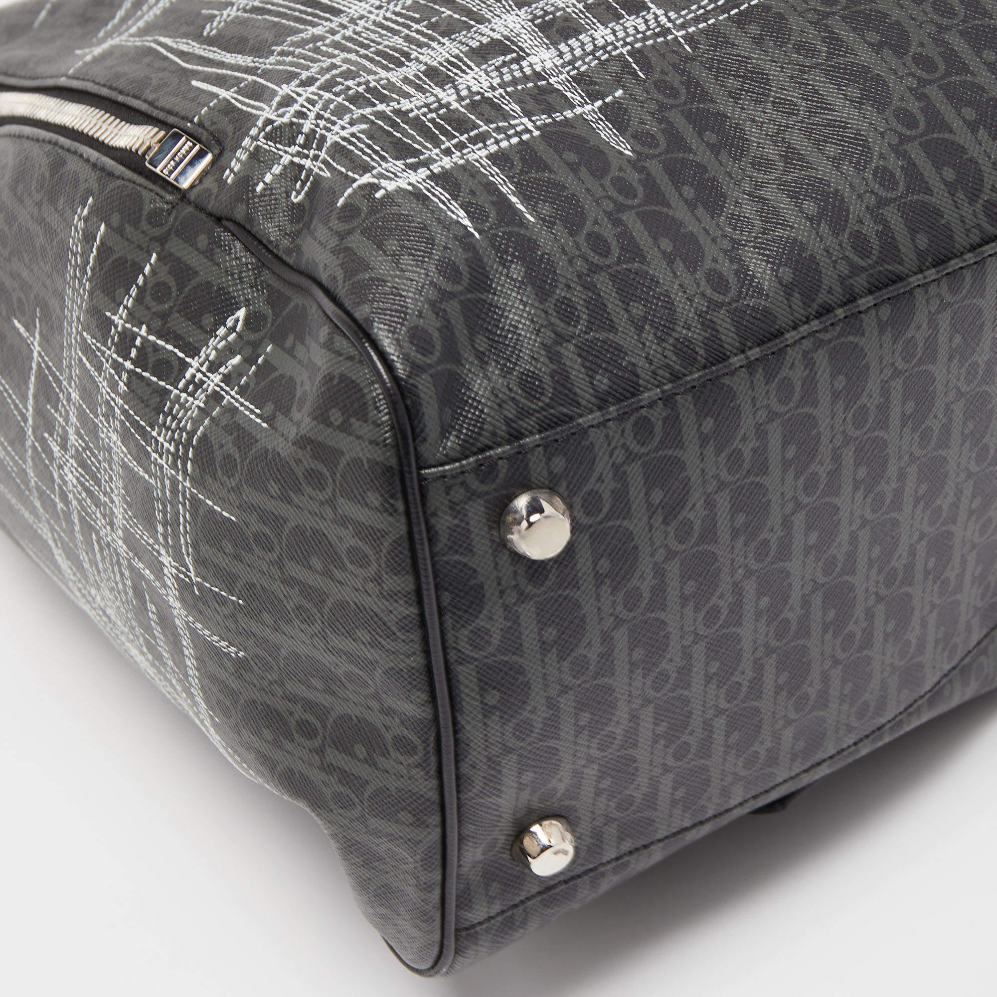 Dior Homme Dark Grey Stitched Print Oblique Coated Canvas Rider Sling Bag 3