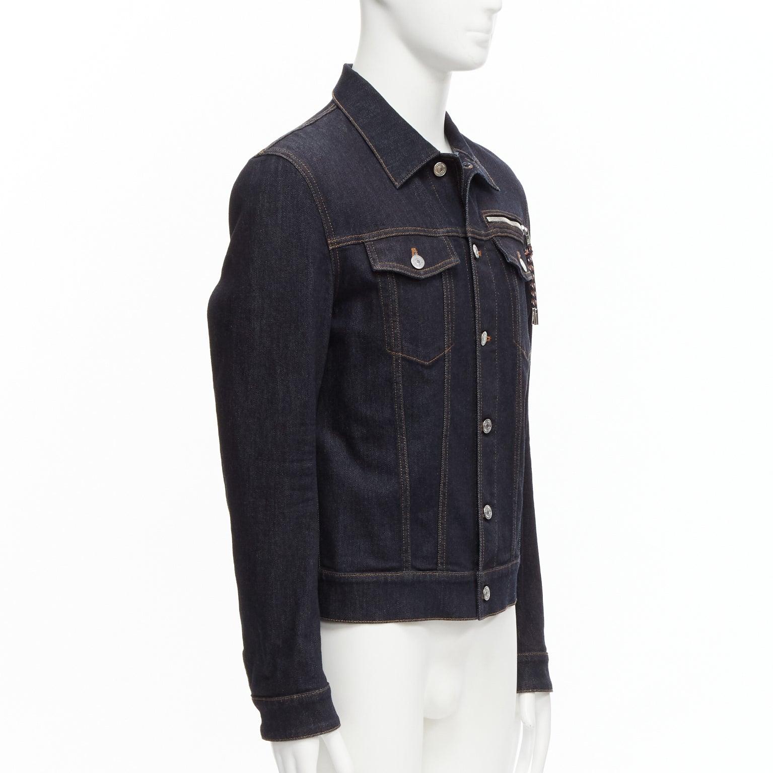 Men's DIOR HOMME dark indigo blue denim rope zipper pull pocketed jacket EU52 XL