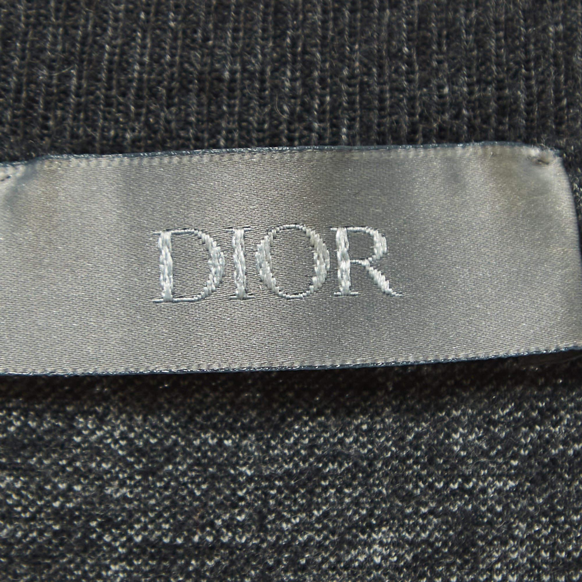 Dior Homme Grey Atelier Embroidered Pinstripe Wool Crew Neck T-Shirt S In Excellent Condition For Sale In Dubai, Al Qouz 2