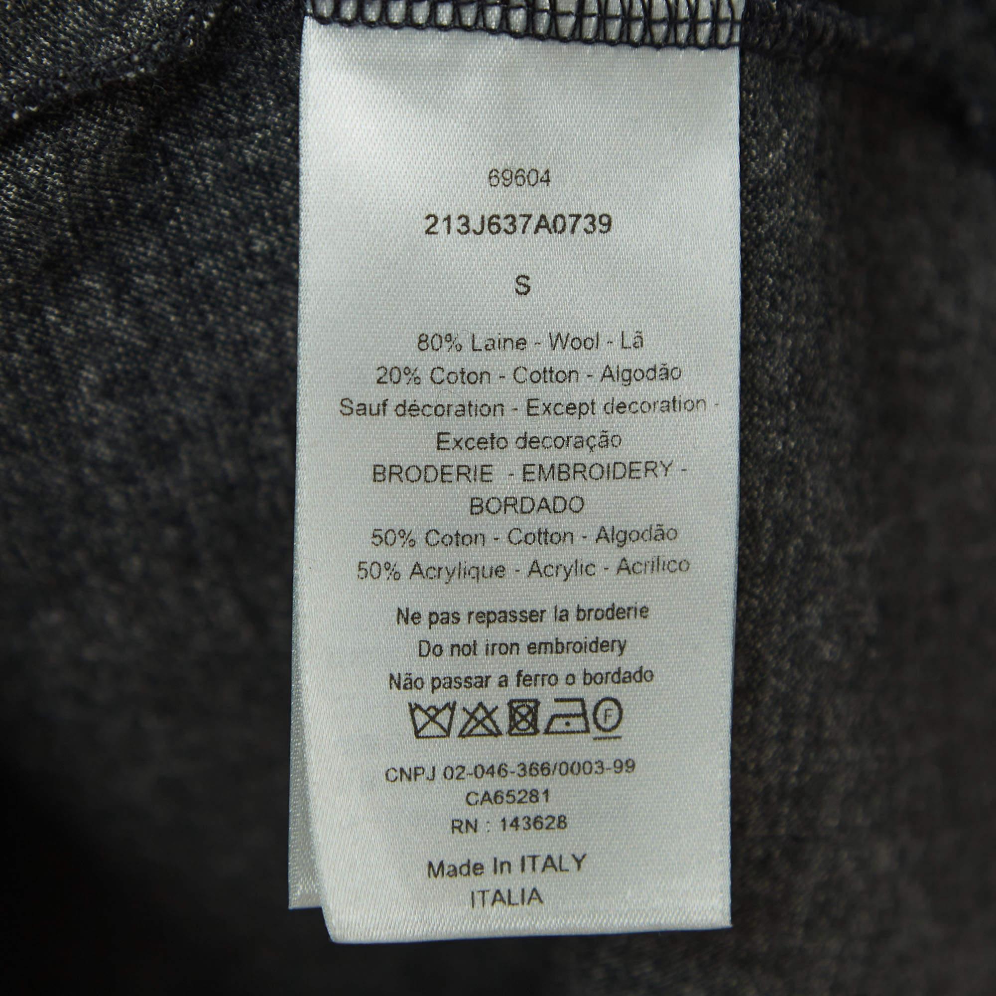 Men's Dior Homme Grey Atelier Embroidered Pinstripe Wool Crew Neck T-Shirt S
