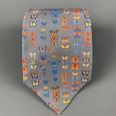 DIOR HOMME Grey Multi-Color Butterfly Silk Tie