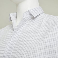 DIOR HOMME grey pinstripe fine grid cotton poplin short sleeve dress shirt EU39