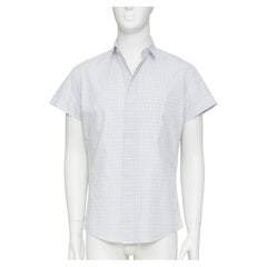 DIOR HOMME grey pinstripe fine grid cotton poplin short sleeve dress shirt EU39