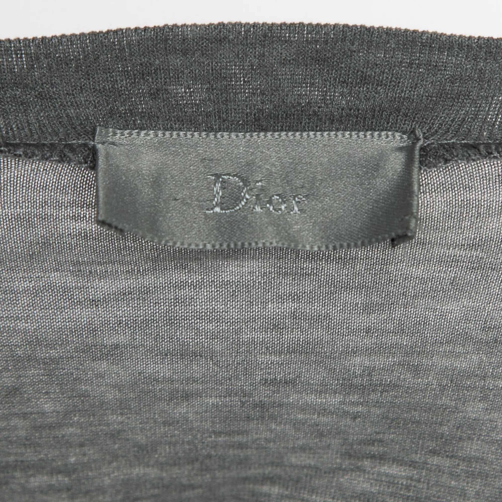 Men's Dior Homme Grey Printed Cotton Jersey T-Shirt XS For Sale