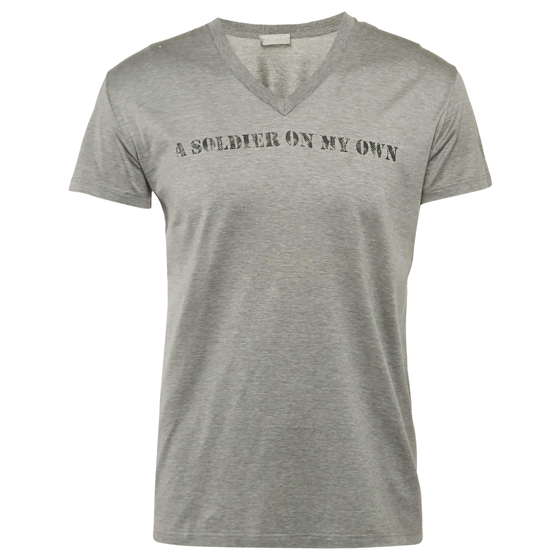 Dior Homme - Maglietta con scollo a V in jersey stampato grigio S.I.V.A. in vendita