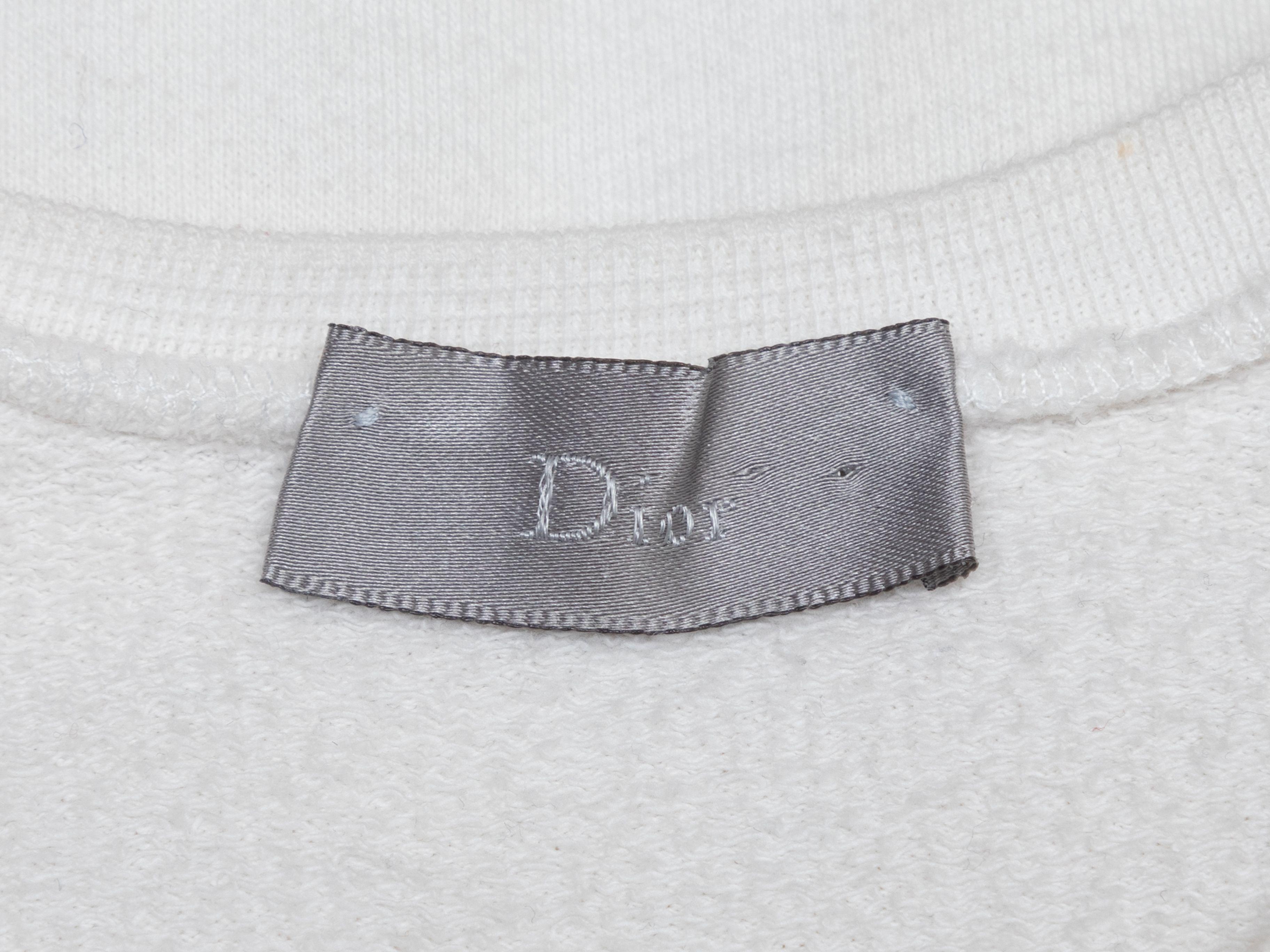 Product Details: White and grey 'I Think It's U, I Can't Be Sure' sweatshirt by Dior Homme. From the Spring/Summer 2006 Collection. Crew neck. 34