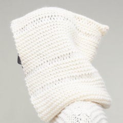 DIOR HOMME Hedi Slimane 2005 cream wool mohair tassel knit hooded cape