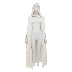DIOR HOMME Hedi Slimane 2005 cream wool mohair tassel knit hooded cape