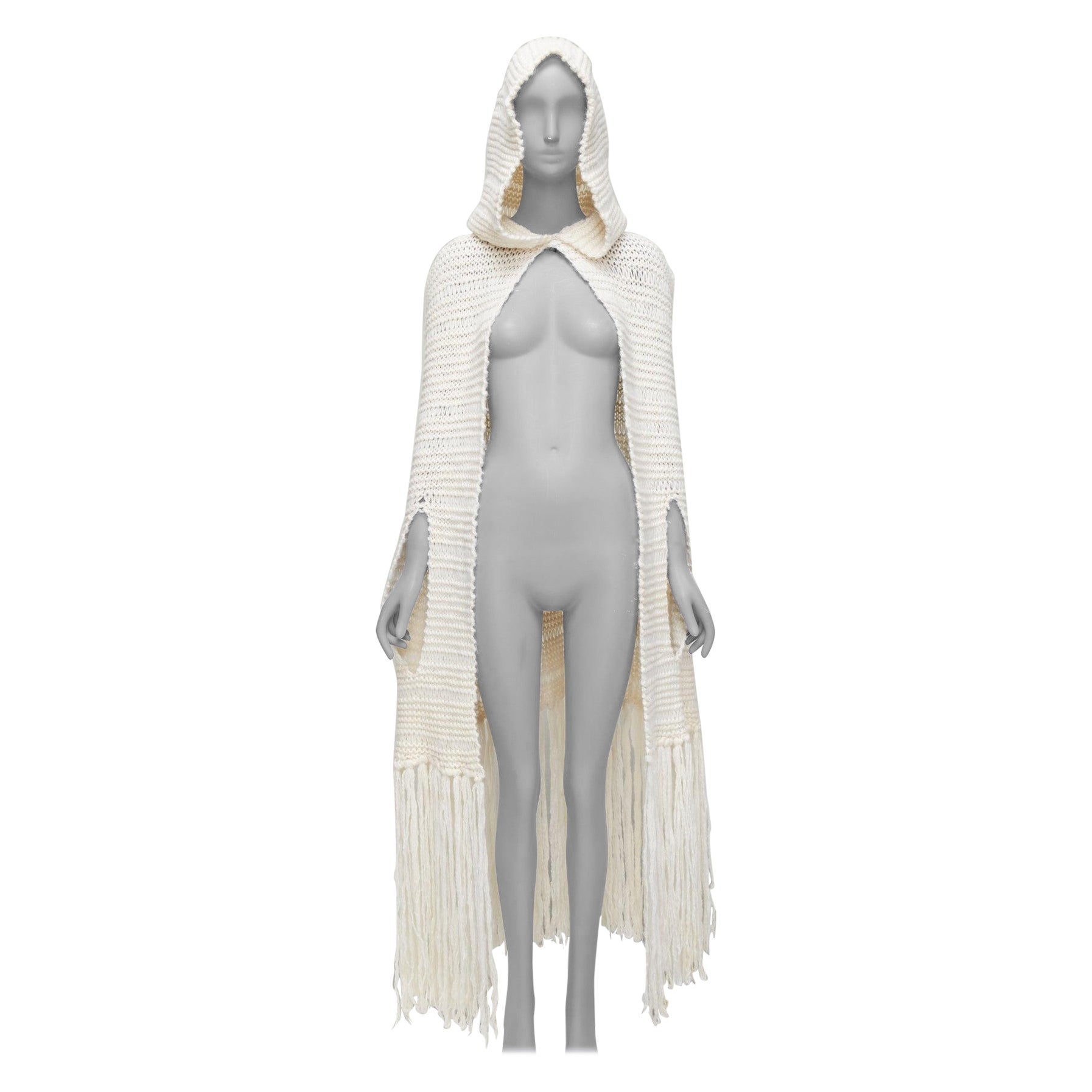 DIOR HOMME Hedi Slimane 2005 cream wool mohair tassel knit hooded cape