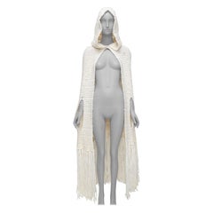 DIOR HOMME Hedi Slimane 2005 cream wool mohair tassel knit hooded cape