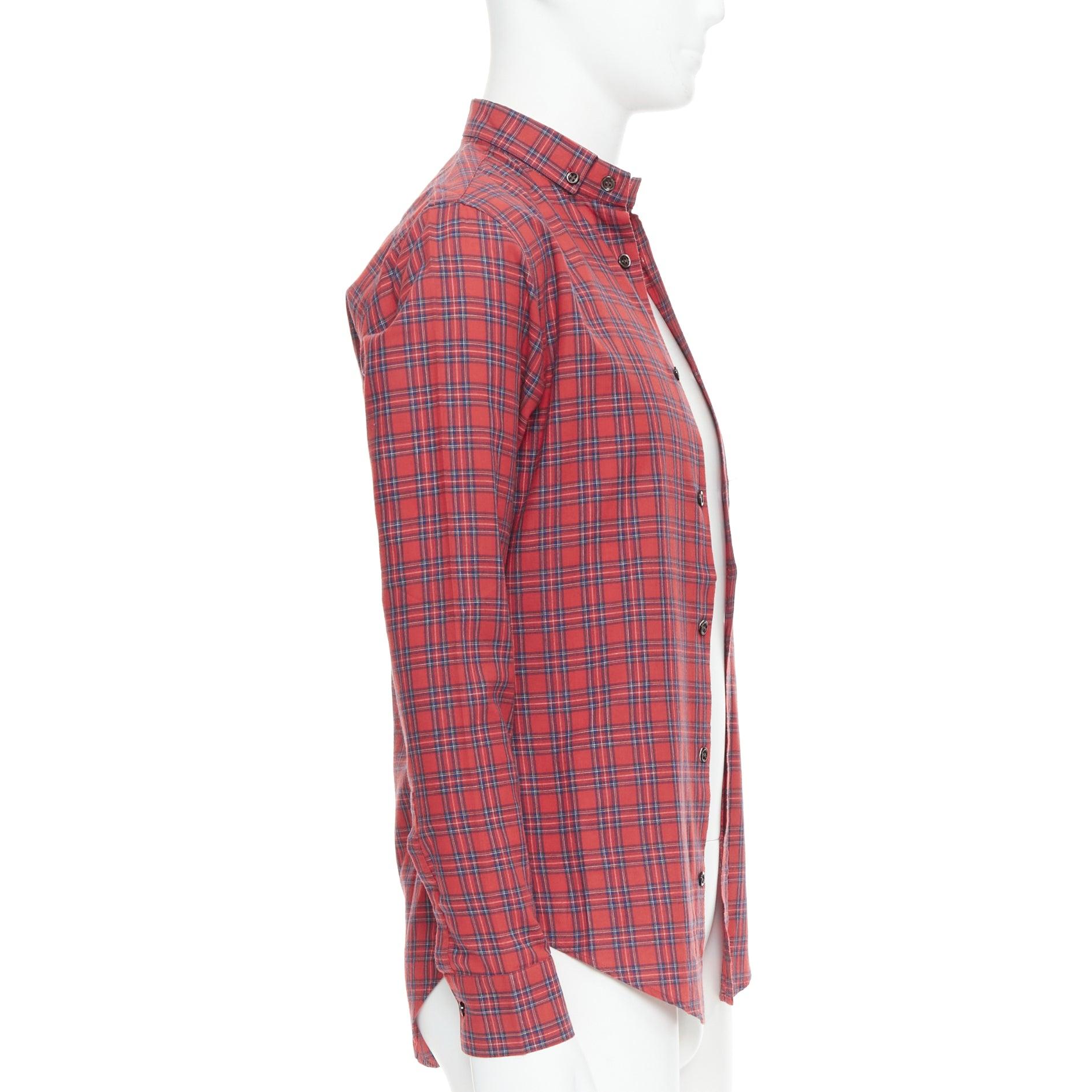 DIOR HOMME Hedi Slimane 2006 red plaid cotton slim fit shirt EU37 XS In Excellent Condition For Sale In Hong Kong, NT