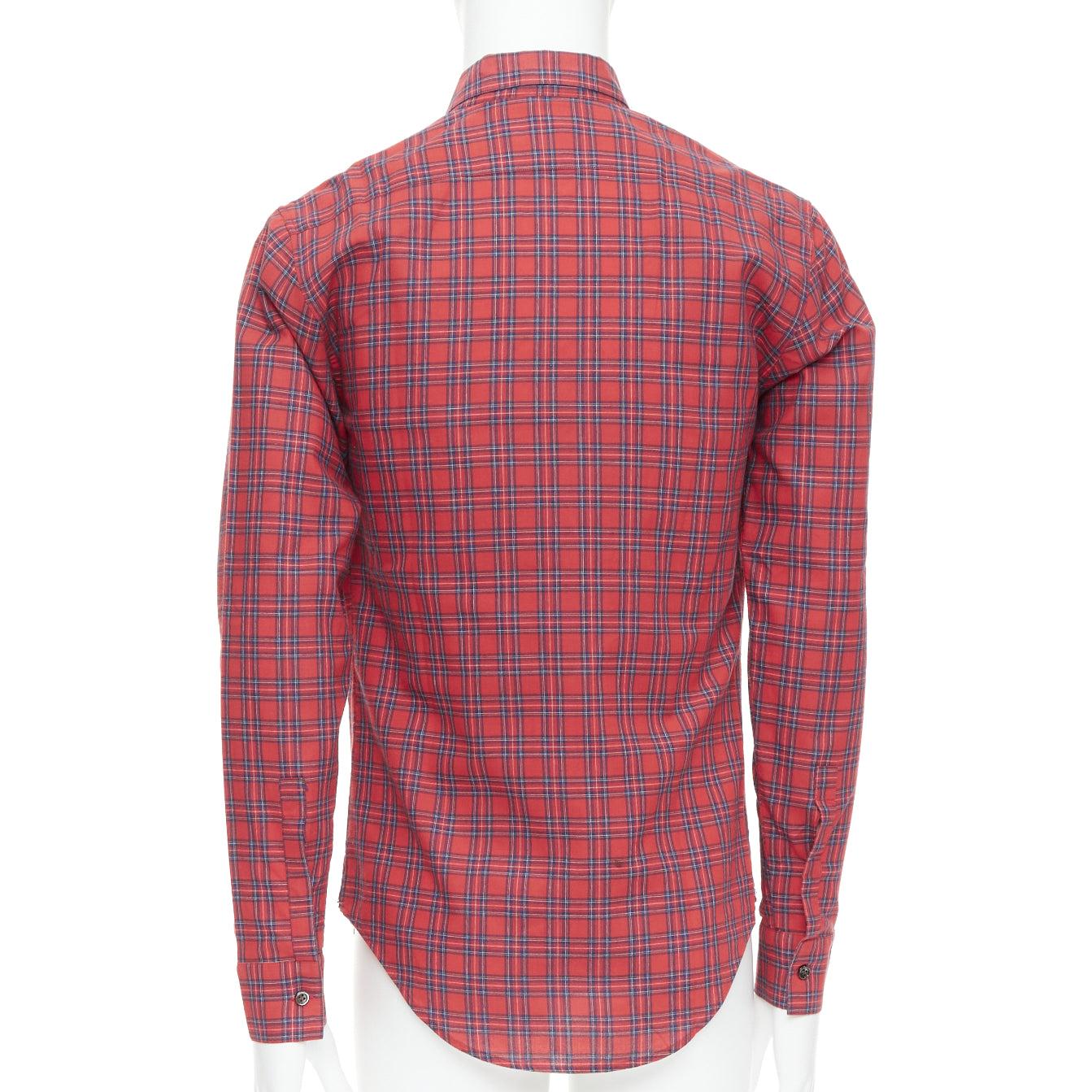 Men's DIOR HOMME Hedi Slimane 2006 red plaid cotton slim fit shirt EU37 XS For Sale