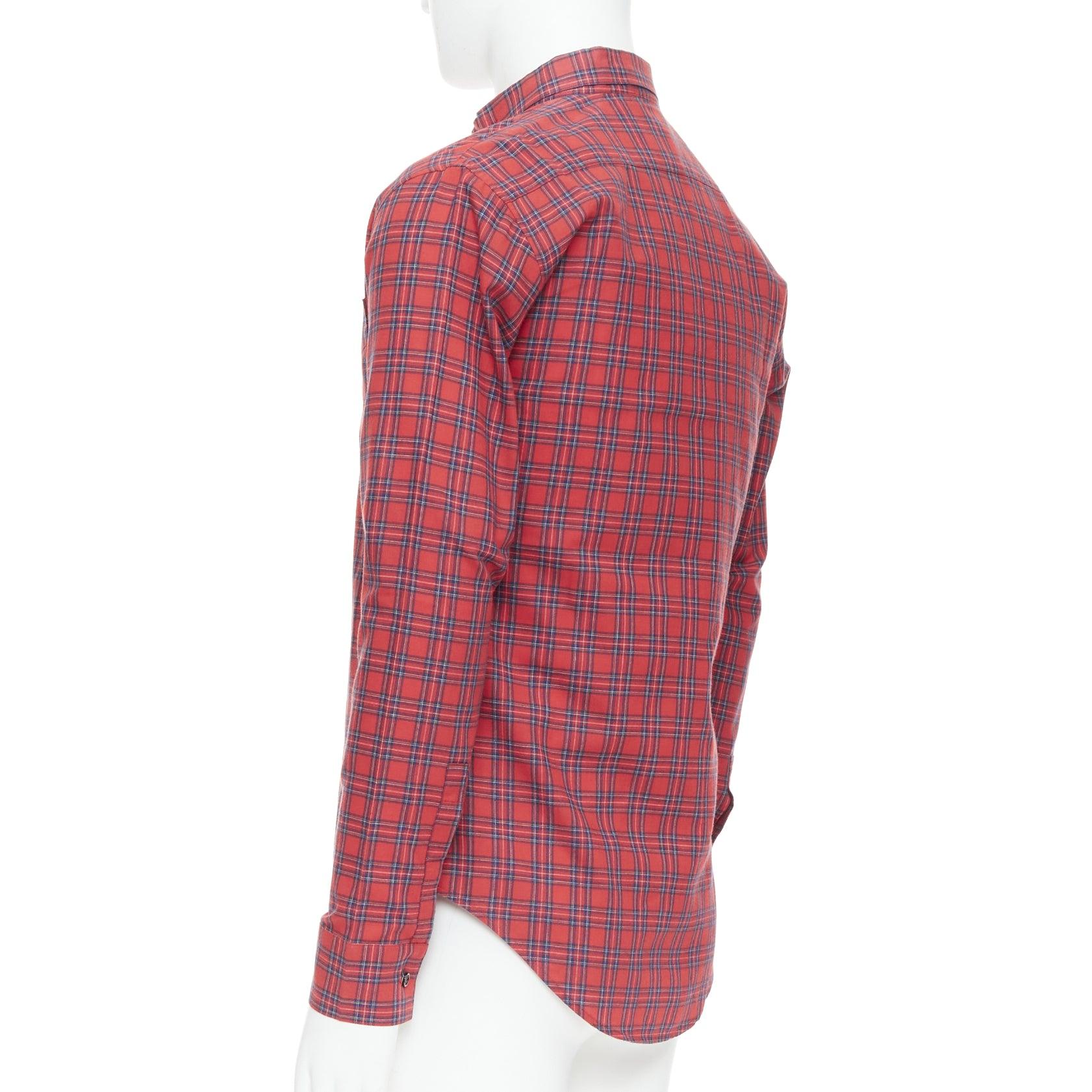 DIOR HOMME Hedi Slimane 2006 red plaid cotton slim fit shirt EU37 XS For Sale 1