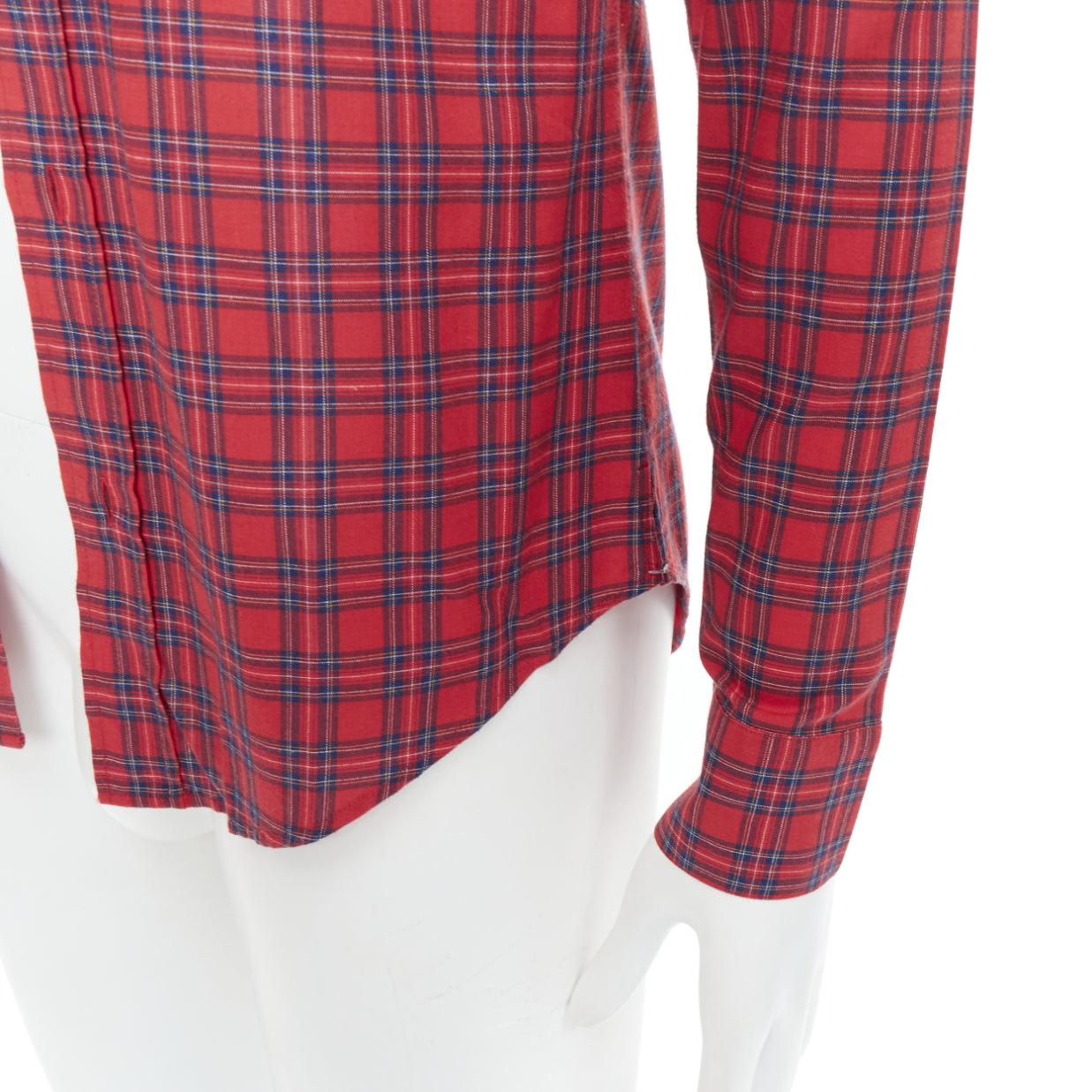 DIOR HOMME Hedi Slimane 2006 red plaid cotton slim fit shirt EU37 XS For Sale 2