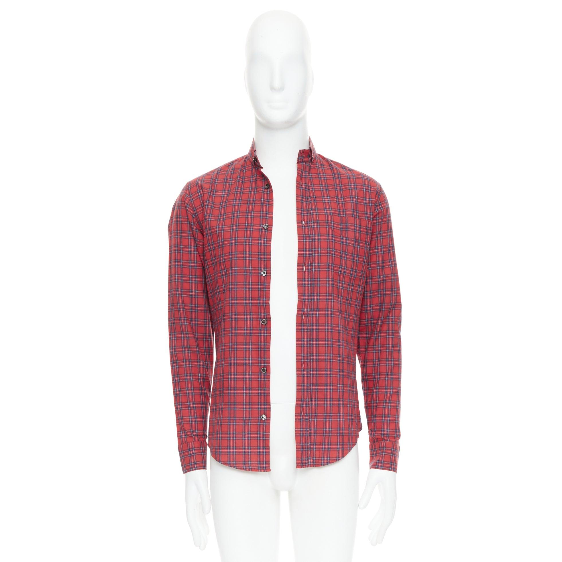 DIOR HOMME Hedi Slimane 2006 red plaid cotton slim fit shirt EU37 XS For Sale 4