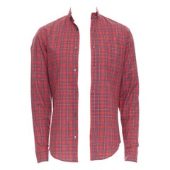 DIOR HOMME Hedi Slimane 2006 camisa slim fit de algodón a cuadros rojos EU37 XS