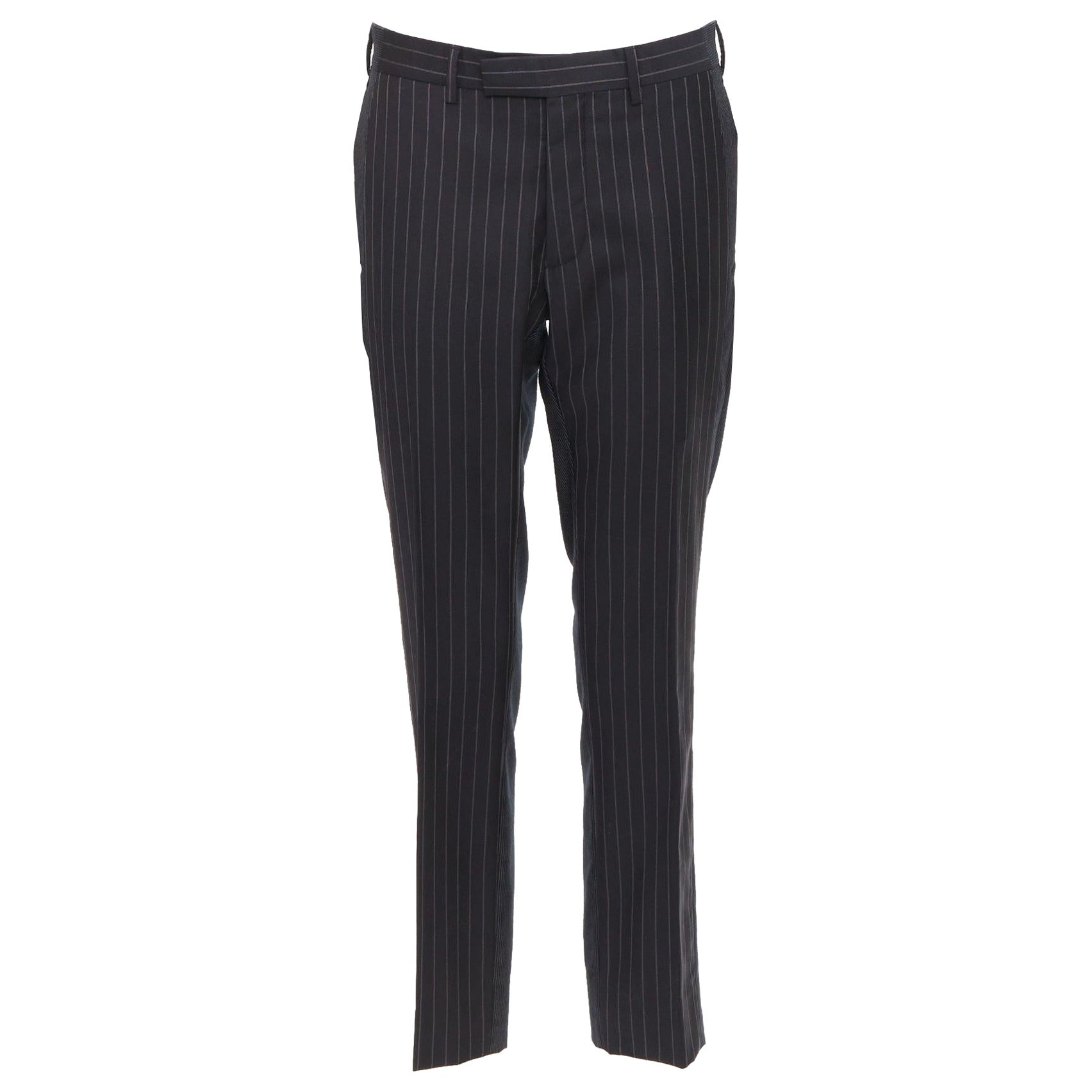 DIOR HOMME Hedi Slimane black 100% virgin wool pinsrtipe dress pants FR44 XS
