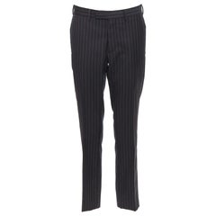 DIOR HOMME Hedi Slimane black 100% virgin wool pinsrtipe dress pants FR44 XS