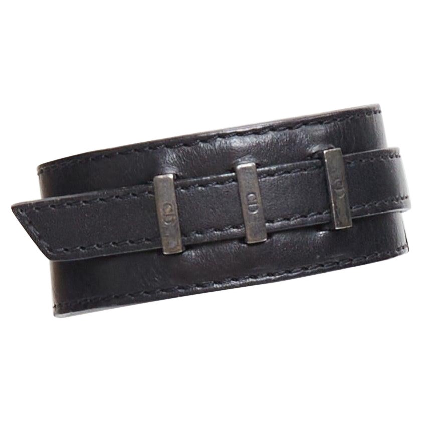 DIOR HOMME Hedi Slimane black leather CD logo loop through cuff
