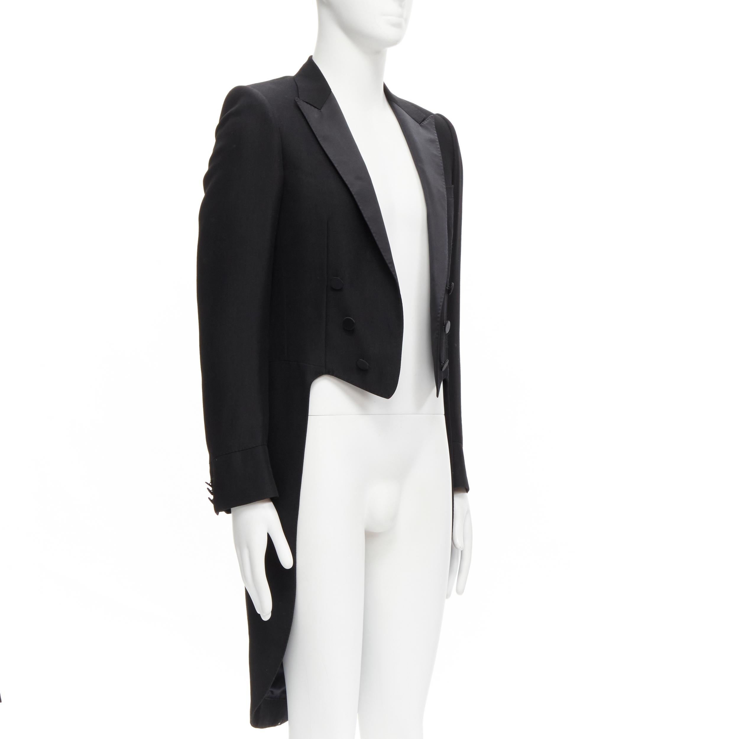 DIOR HOMME Hedi Slimane black peak satin lapel tuxedo tailcoat jacket FR46 S
Reference: BMPA/A00254
Brand: Christian Dior
Designer: Hedi Slimane
Material: Feels like linen, Satin
Color: Black
Pattern: Solid
Closure: Button
Lining: Black