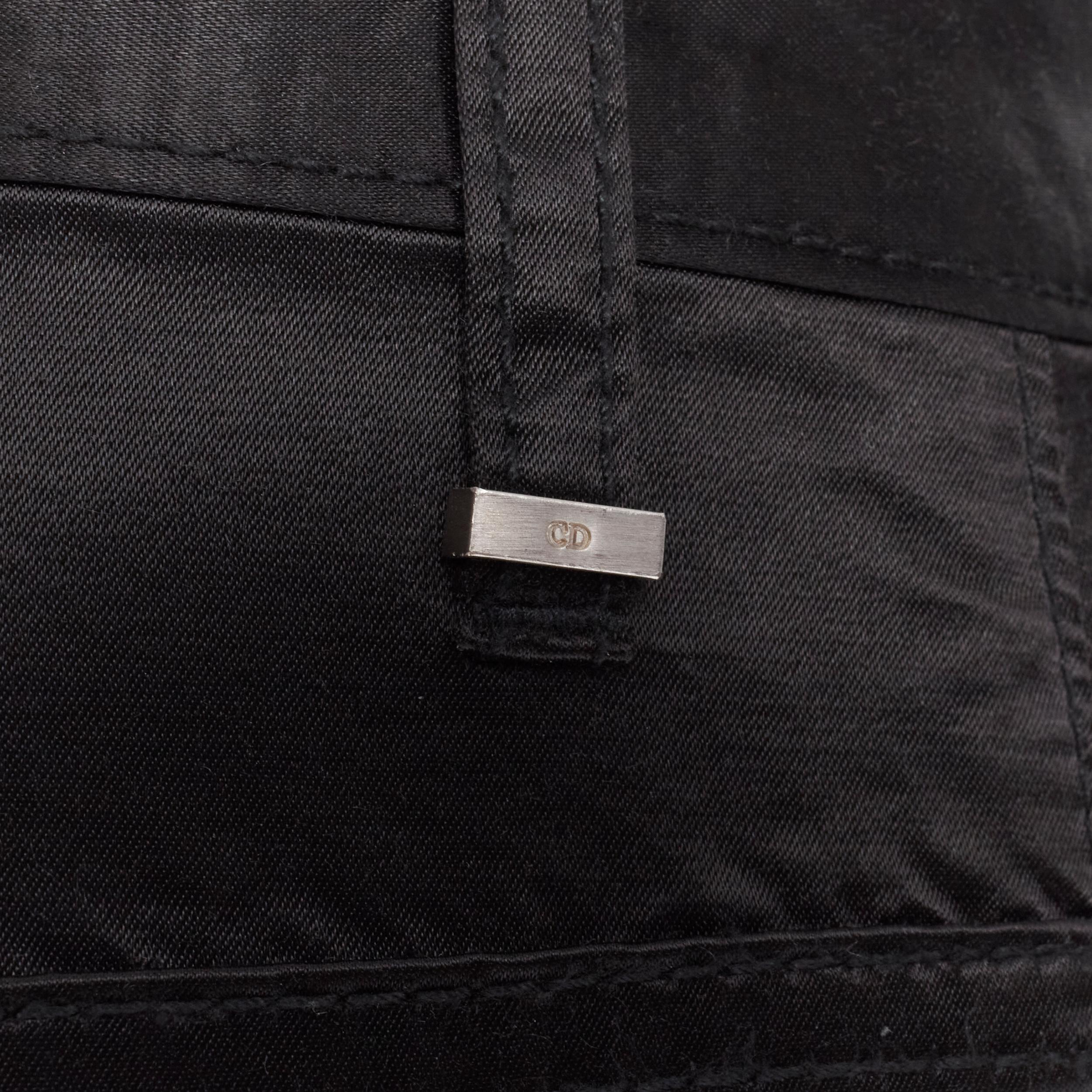 DIOR HOMME Hedi Slimane black shiny cotton distressed 5 pocket slim trousers 27