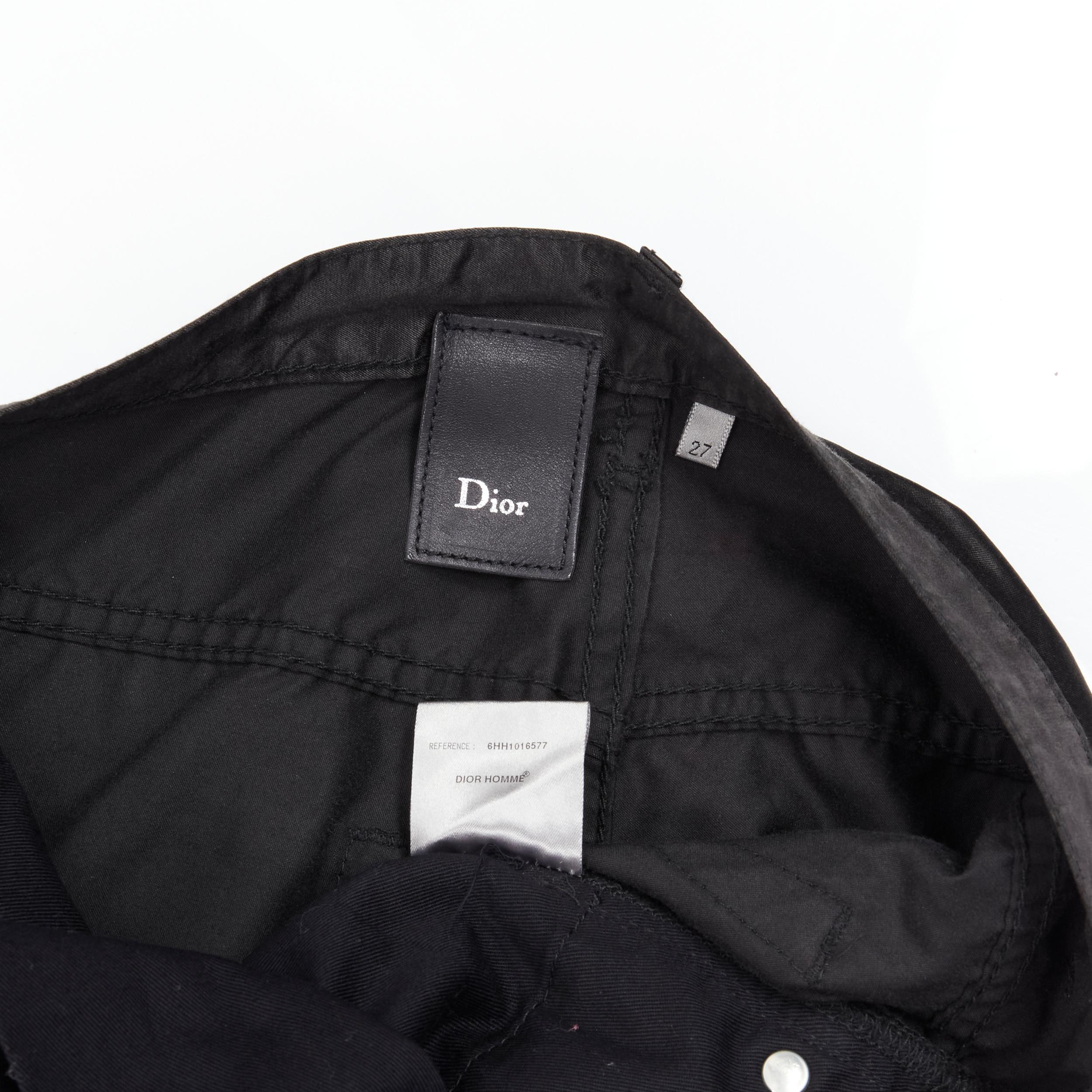 DIOR HOMME Hedi Slimane black shiny cotton distressed 5 pocket slim trousers 27