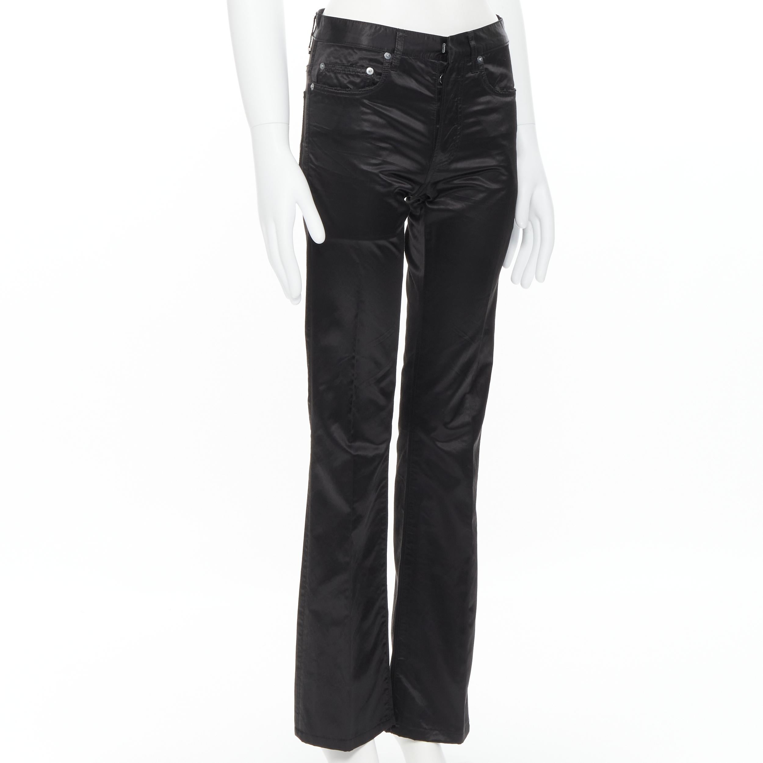 DIOR HOMME Hedi Slimane black shiny cotton distressed 5 pocket slim trousers 27