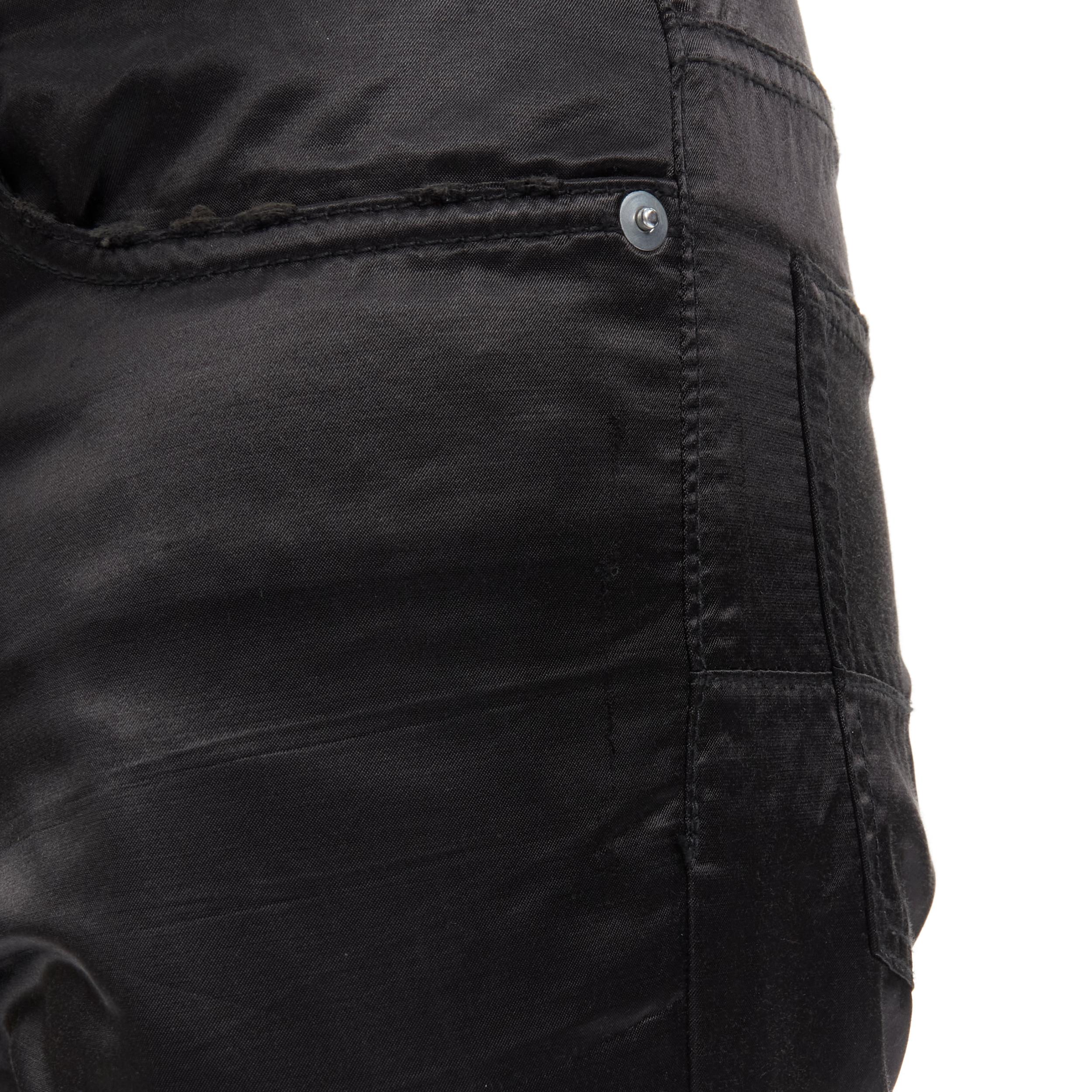 Men's DIOR HOMME Hedi Slimane black shiny cotton distressed 5 pocket slim trousers 27
