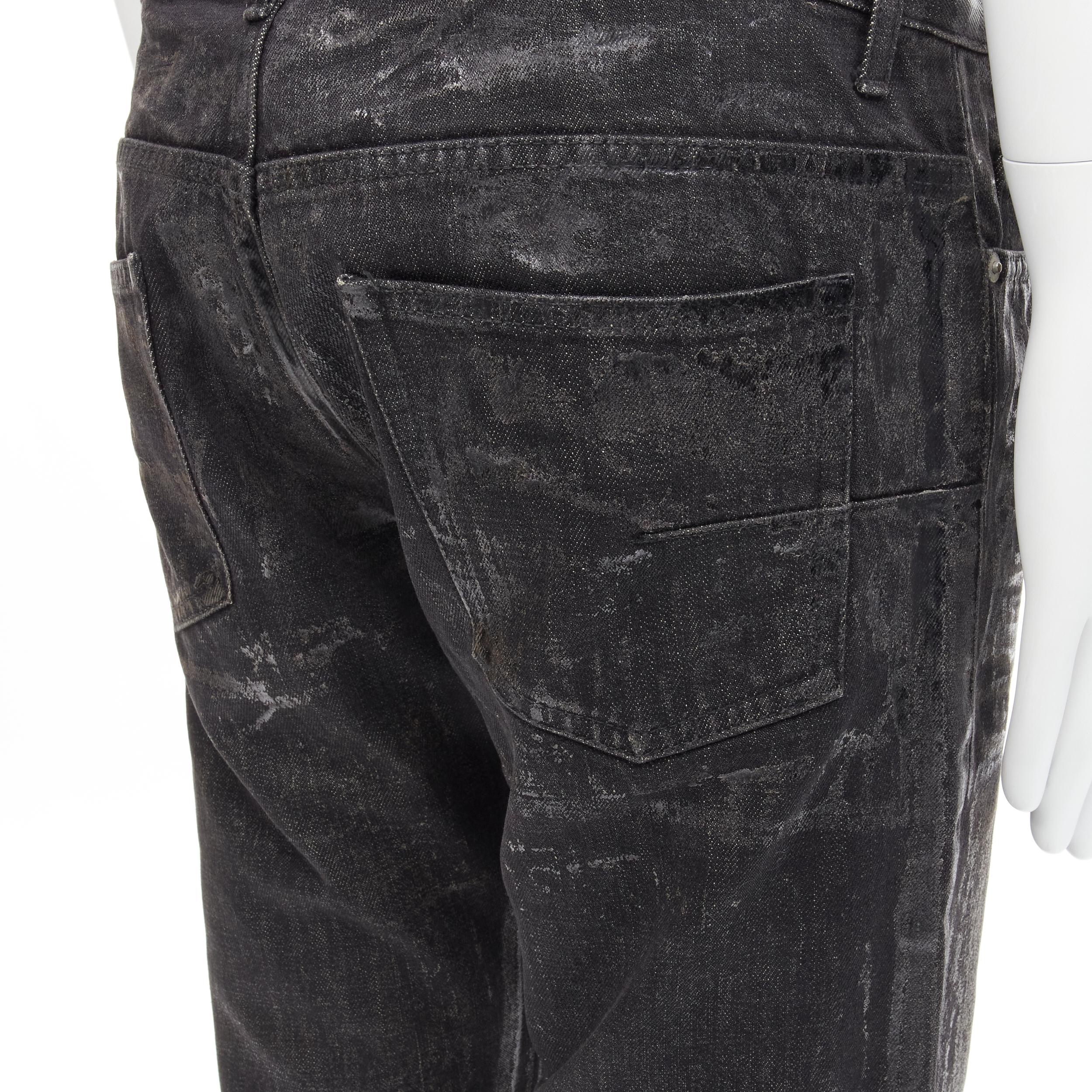 DIOR HOMME Hedi Slimane black wax coated  claw mark jeans 33