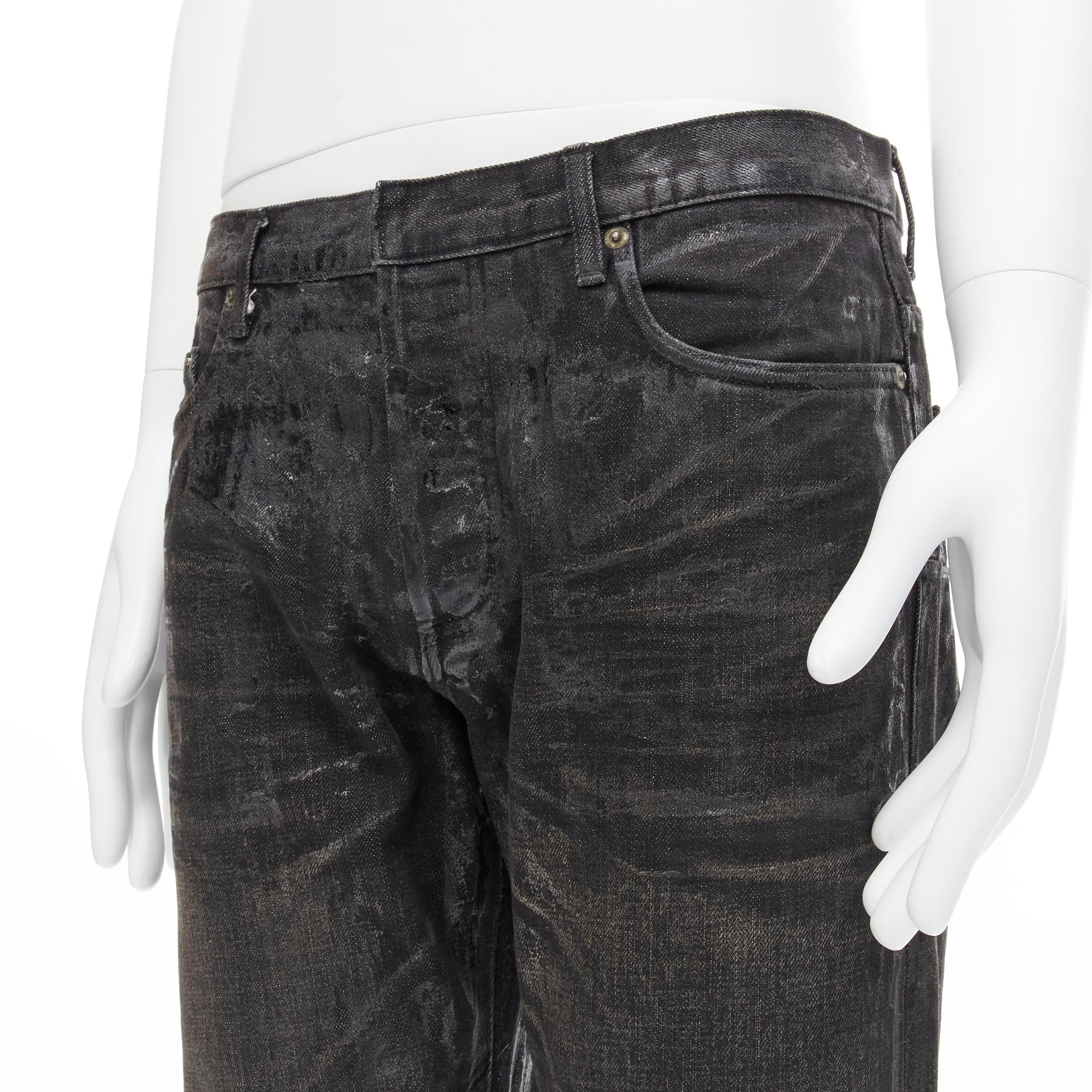 DIOR HOMME Hedi Slimane black wax coated  claw mark jeans 33