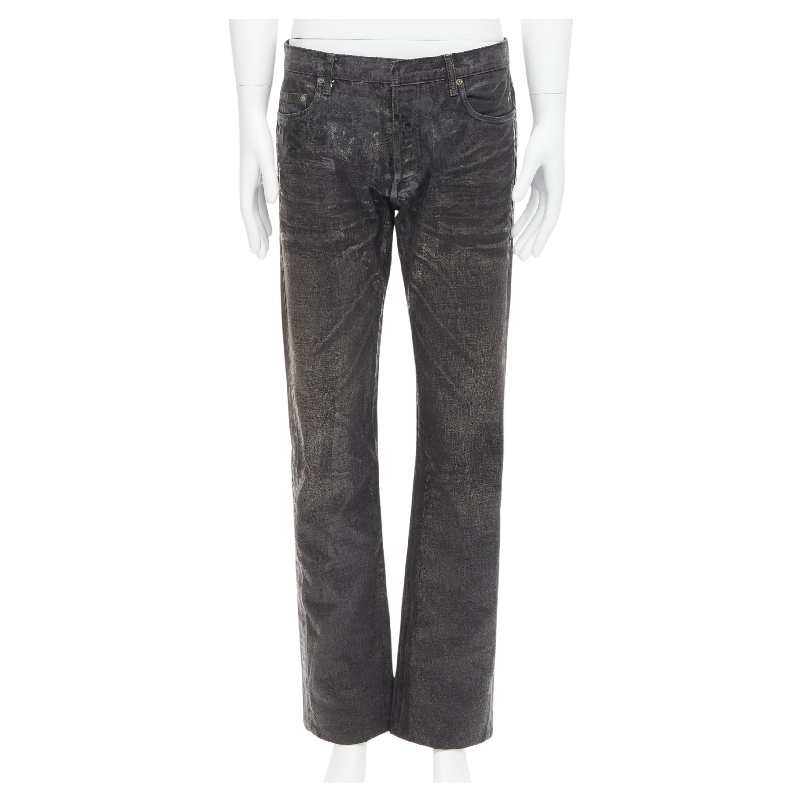 DIOR HOMME Hedi Slimane black wax coated claw mark jeans 33" For Sale at  1stDibs