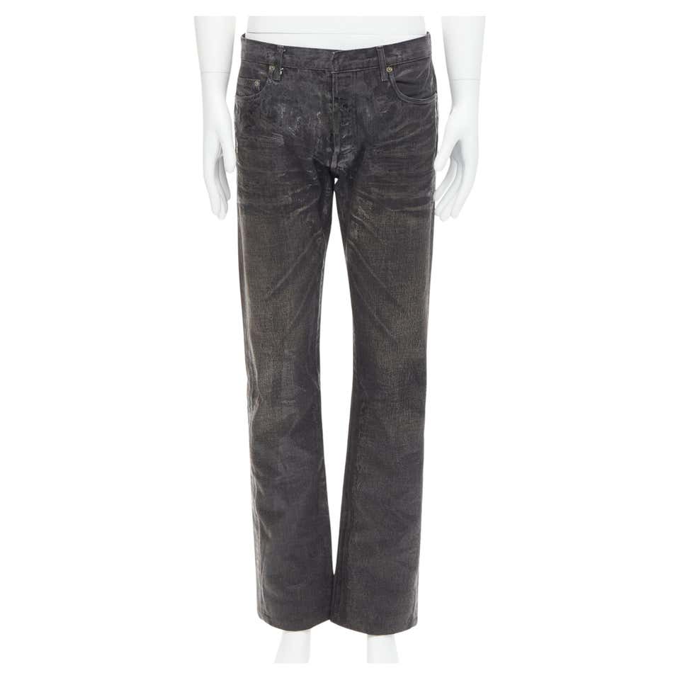 DIOR HOMME Hedi Slimane Black Wax Coated Claw Mark Jeans 33 For Sale dior-homme-hedi-slimane-black-wax-coated-claw-mark-jeans-33-for-sale
