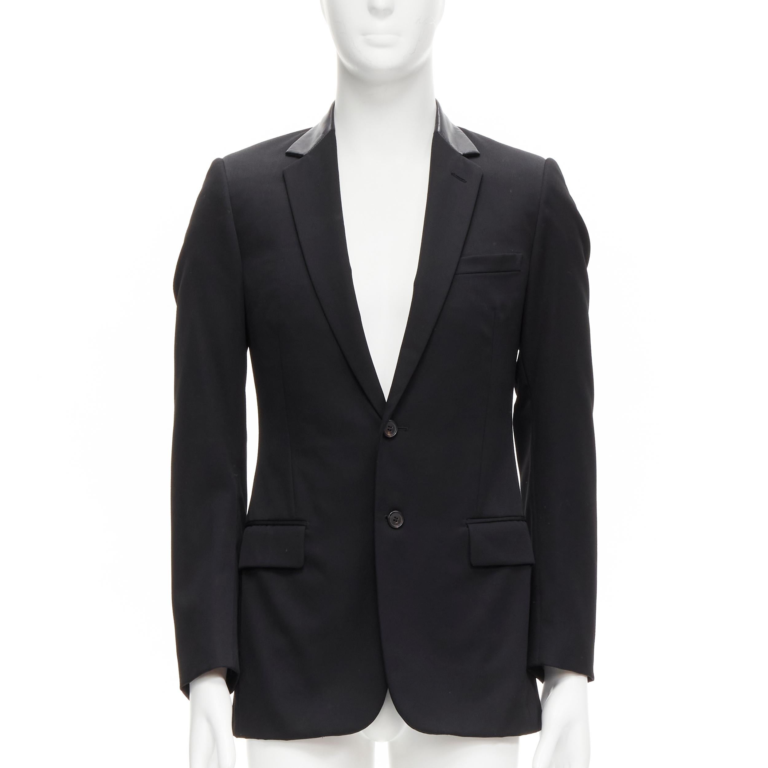 DIOR HOMME Hedi Slimane leather collar classic 2-button blazer jacket FR46 S In Excellent Condition For Sale In Hong Kong, NT