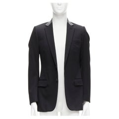 DIOR HOMME Hedi Slimane Giacca blazer classica a 2 bottoni con collo in pelle FR46 S